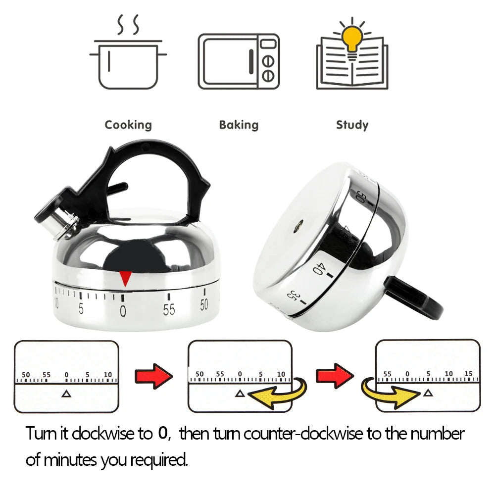 Retro Mechanical Kitchen Timer - 60-Minute Visual Countdown for Cooking & Baking