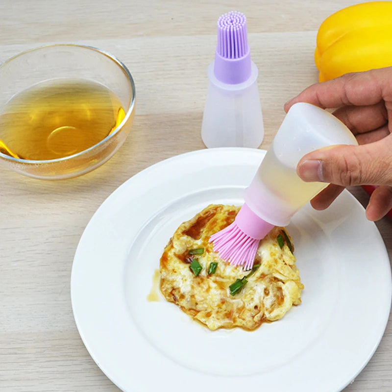 2-in-1 Silicone Oil Bottle with Basting Brush - Heat Resistant Cooking & BBQ Tool
