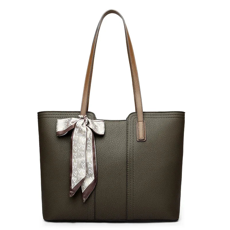 Luxury Designer Sheepskin Leather Tote Bag – Elegant Large Capacity Handbag with Ribbon Detail for Women