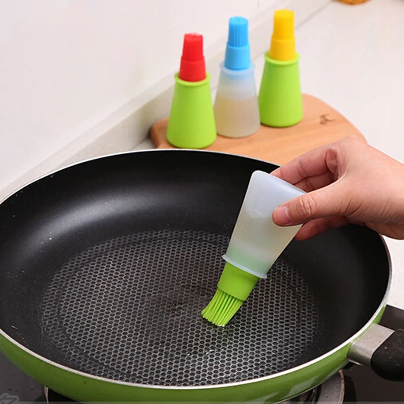 2-in-1 Silicone Oil Bottle with Basting Brush - Heat Resistant Cooking & BBQ Tool