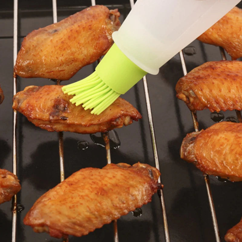 2-in-1 Silicone Oil Bottle with Basting Brush - Heat Resistant Cooking & BBQ Tool
