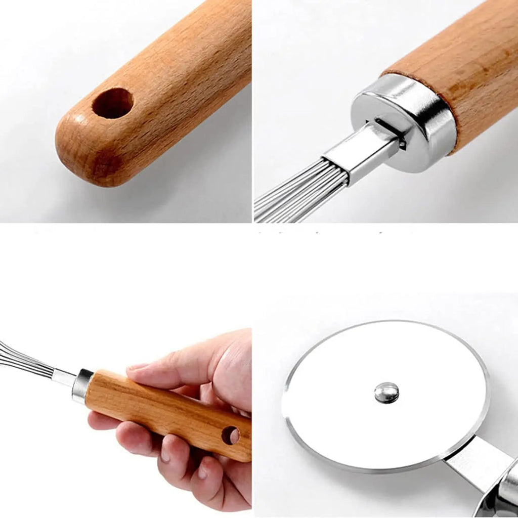 9-Piece Premium Kitchen Gadget Set - Stainless Steel Tools with Elegant Wooden Handles