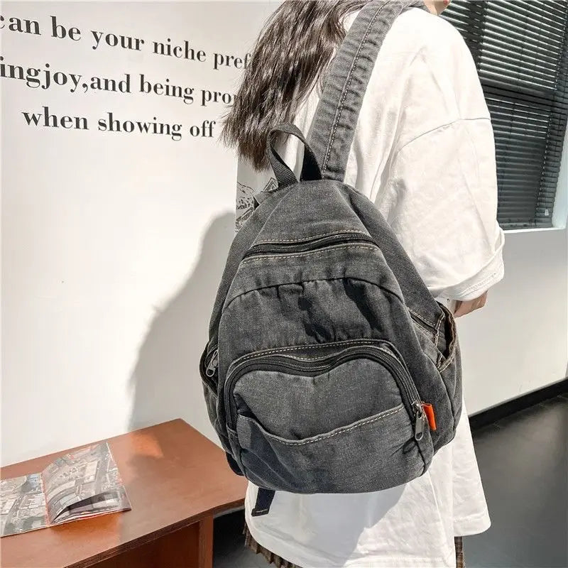 Miyagawa Retro Denim Mini Backpack – Casual Small Bookbag for Women & Travel