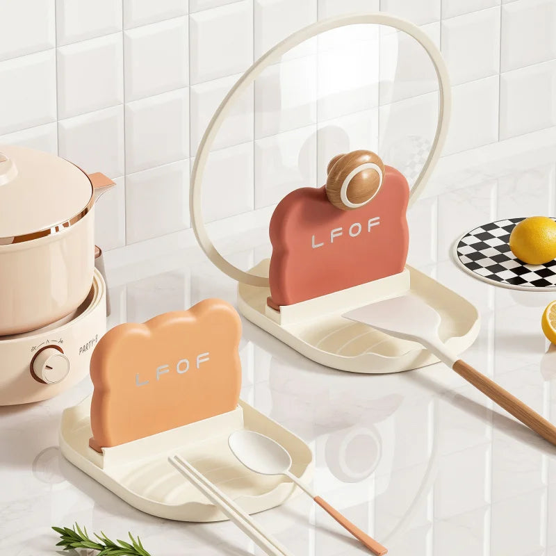 Cute Bear Pot Lid Rack - Multi-Purpose Kitchen Spatula & Spoon Rest Holder