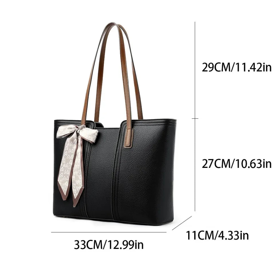 Luxury Designer Sheepskin Leather Tote Bag – Elegant Large Capacity Handbag with Ribbon Detail for Women