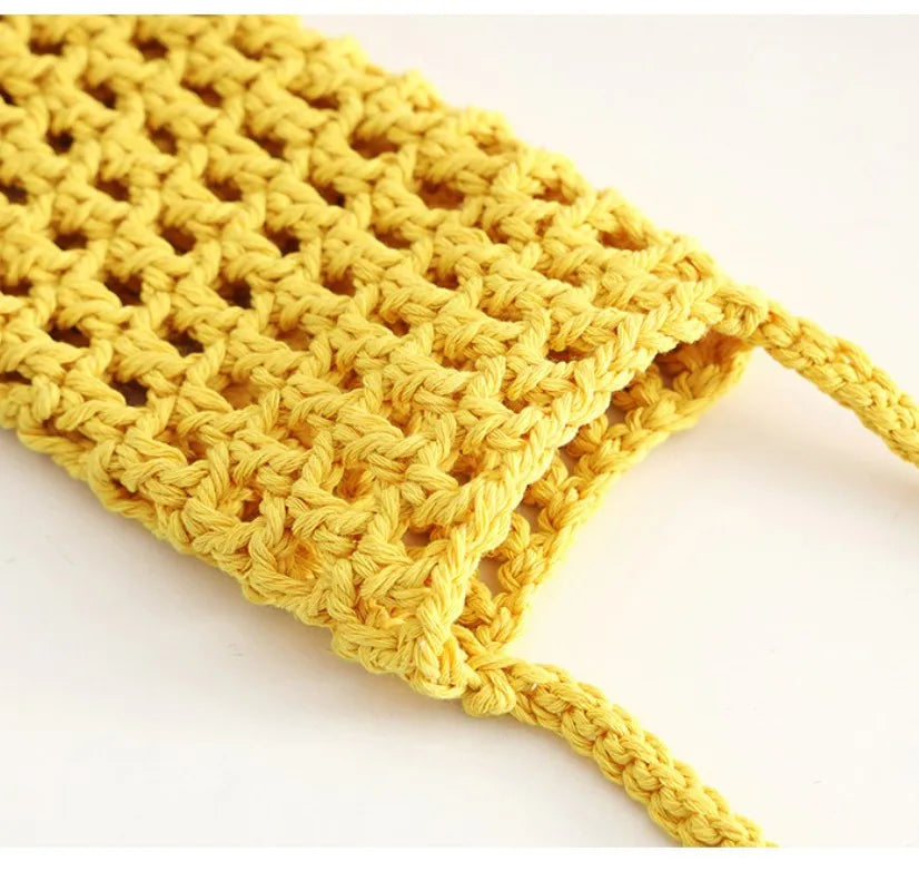 Boho Chic Hollow Crochet Phone Bag – Handmade Aesthetic Mini Cross body Purse