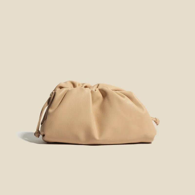Luxury Designer Cowhide Leather Cloud Bag – Elegant Ruched Shoulder Handbag & Clutch