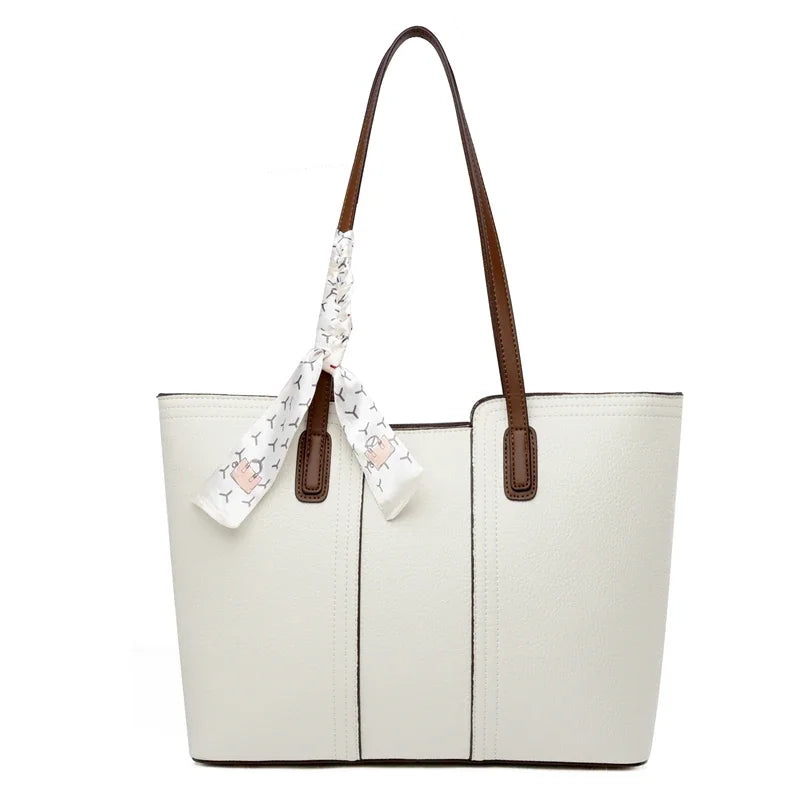 Luxury Designer Sheepskin Leather Tote Bag – Elegant Large Capacity Handbag with Ribbon Detail for Women