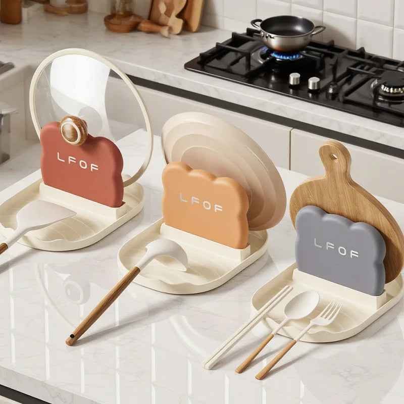 Cute Bear Pot Lid Rack - Multi-Purpose Kitchen Spatula & Spoon Rest Holder