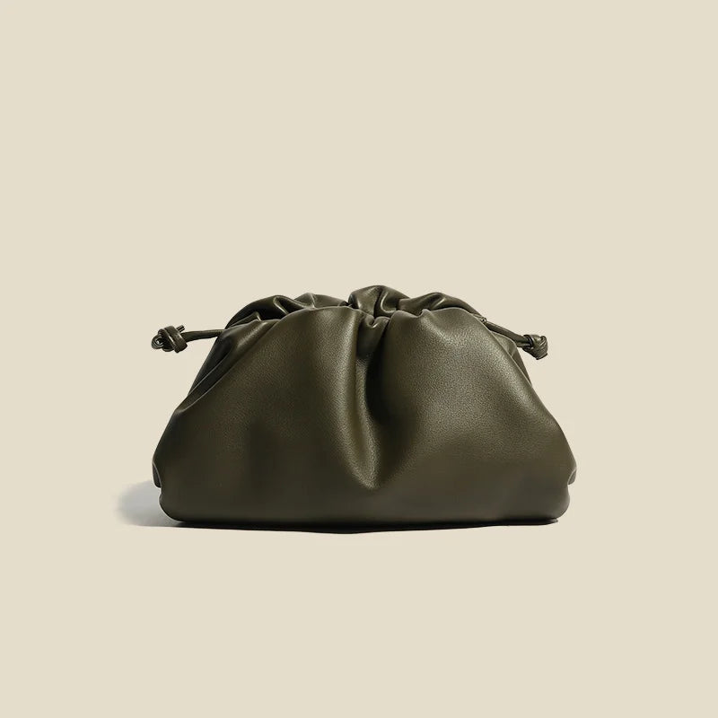 Luxury Designer Cowhide Leather Cloud Bag – Elegant Ruched Shoulder Handbag & Clutch