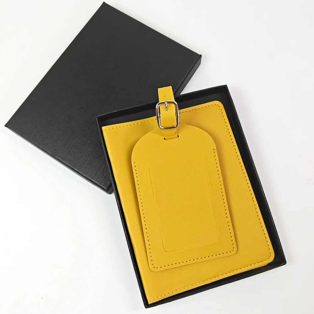 Personalised Travel Passport Holder & Luggage Tag Gift Set – Custom Initials Luxury Travel Kit
