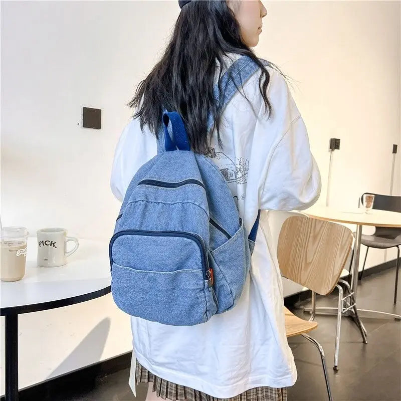 Miyagawa Retro Denim Mini Backpack – Casual Small Bookbag for Women & Travel