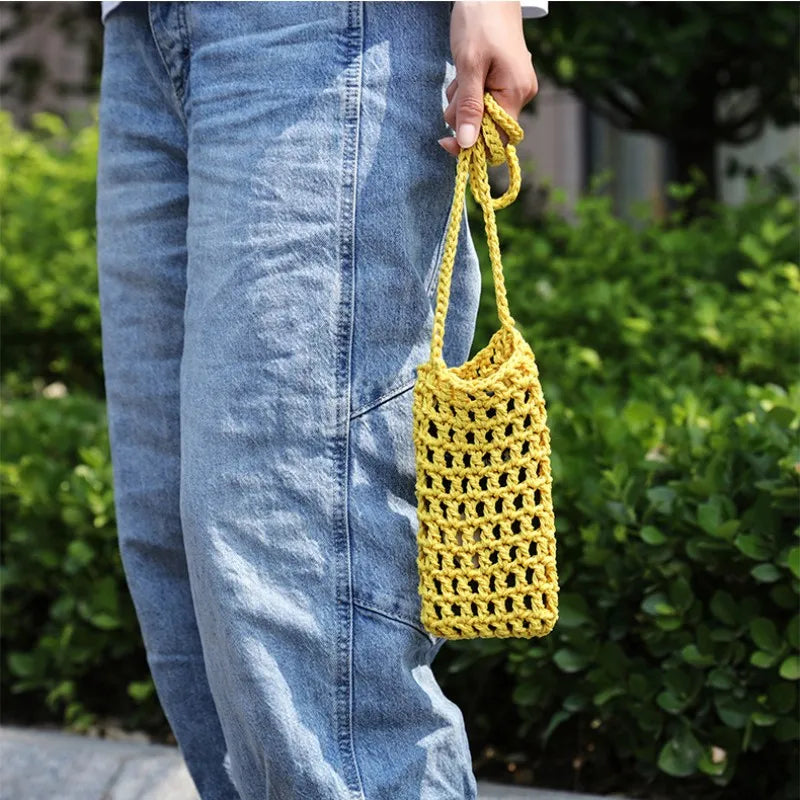 Boho Chic Hollow Crochet Phone Bag – Handmade Aesthetic Mini Cross body Purse