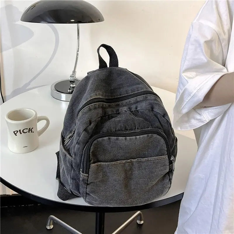 Miyagawa Retro Denim Mini Backpack – Casual Small Bookbag for Women & Travel