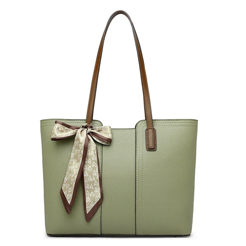 Luxury Designer Sheepskin Leather Tote Bag – Elegant Large Capacity Handbag with Ribbon Detail for Women