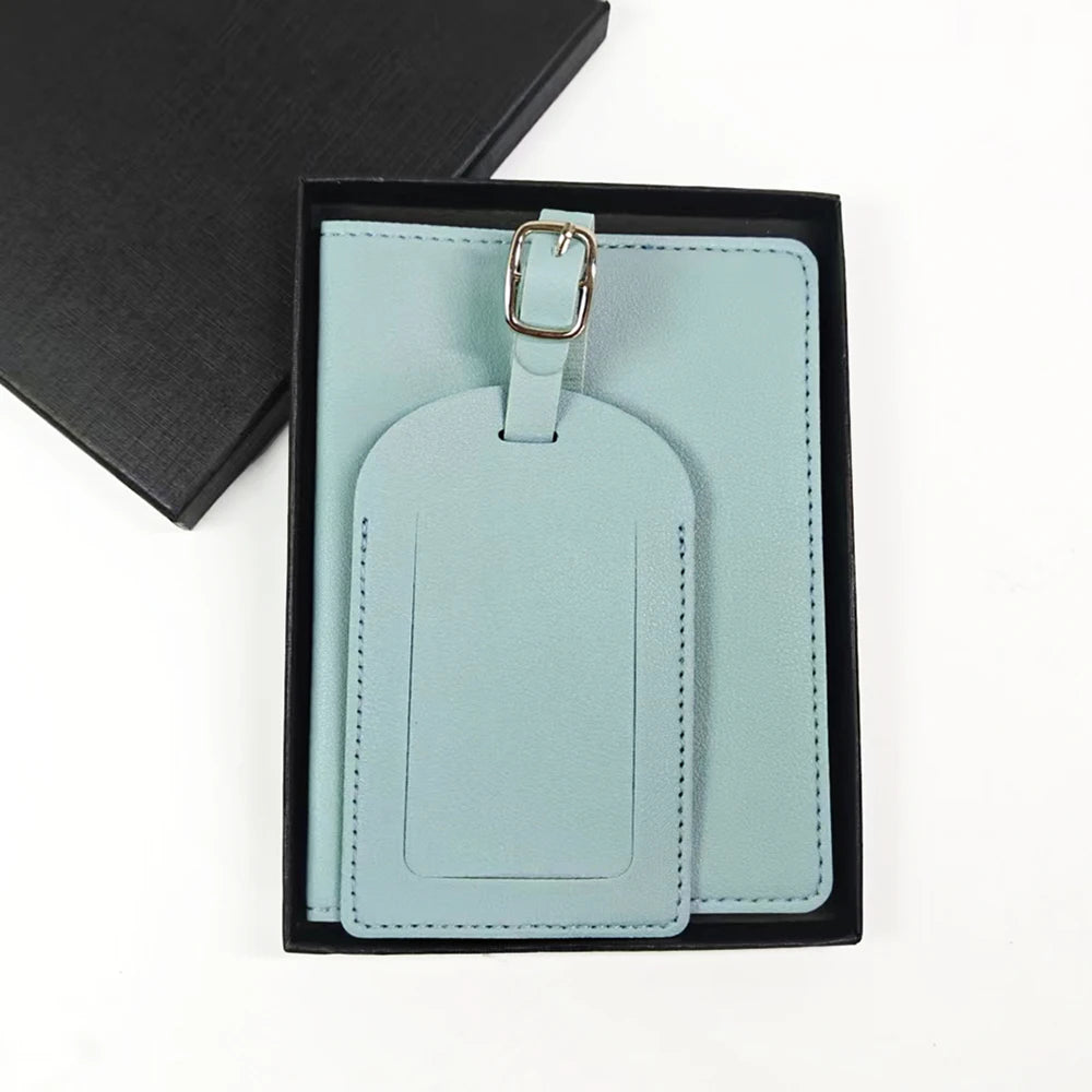 Personalised Travel Passport Holder & Luggage Tag Gift Set – Custom Initials Luxury Travel Kit