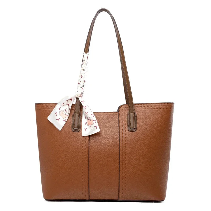 Luxury Designer Sheepskin Leather Tote Bag – Elegant Large Capacity Handbag with Ribbon Detail for Women