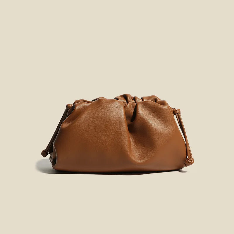 Luxury Designer Cowhide Leather Cloud Bag – Elegant Ruched Shoulder Handbag & Clutch