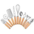 9-Piece Premium Kitchen Gadget Set - Stainless Steel Tools with Elegant Wooden Handles