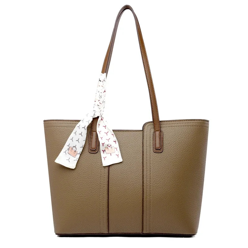 Luxury Designer Sheepskin Leather Tote Bag – Elegant Large Capacity Handbag with Ribbon Detail for Women