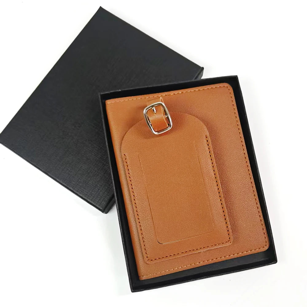 Personalised Travel Passport Holder & Luggage Tag Gift Set – Custom Initials Luxury Travel Kit