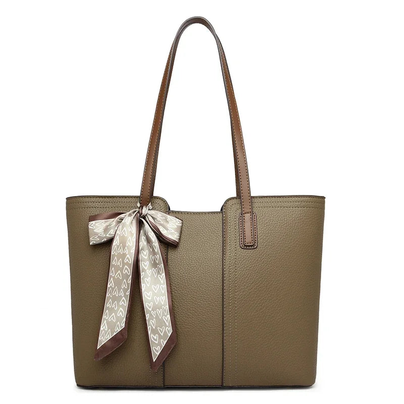 Luxury Designer Sheepskin Leather Tote Bag – Elegant Large Capacity Handbag with Ribbon Detail for Women