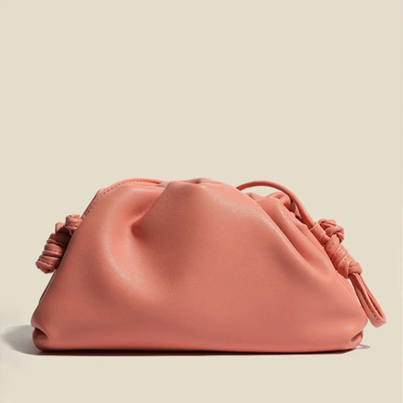Luxury Designer Cowhide Leather Cloud Bag – Elegant Ruched Shoulder Handbag & Clutch