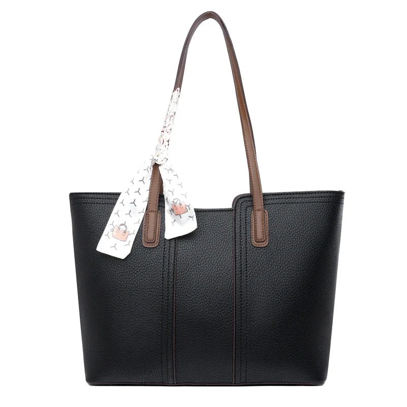 Luxury Designer Sheepskin Leather Tote Bag – Elegant Large Capacity Handbag with Ribbon Detail for Women