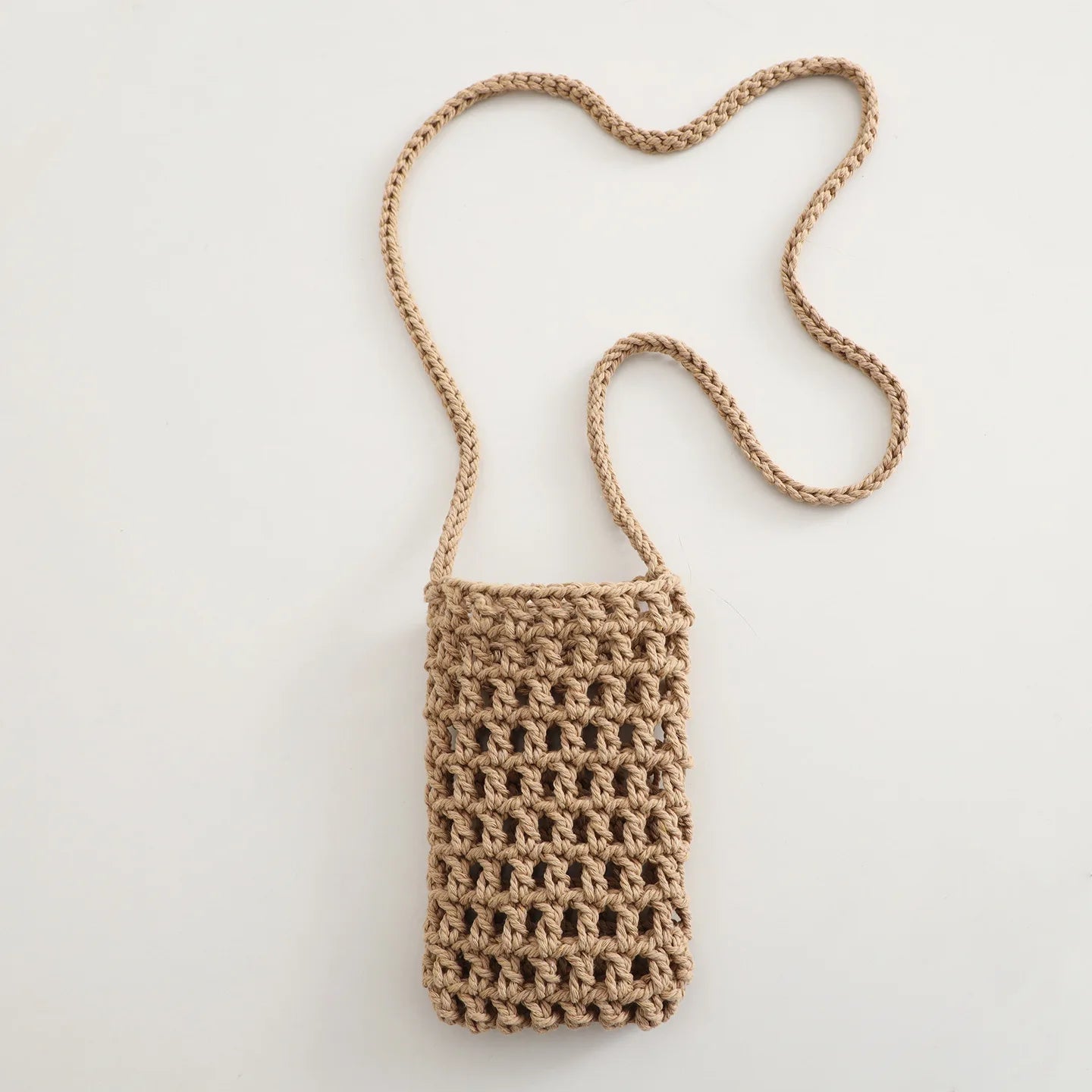 Boho Chic Hollow Crochet Phone Bag – Handmade Aesthetic Mini Cross body Purse