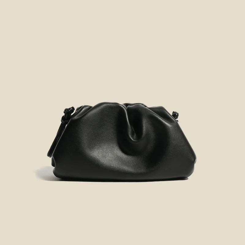 Luxury Designer Cowhide Leather Cloud Bag – Elegant Ruched Shoulder Handbag & Clutch