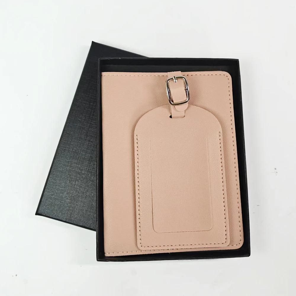 Personalised Travel Passport Holder & Luggage Tag Gift Set – Custom Initials Luxury Travel Kit