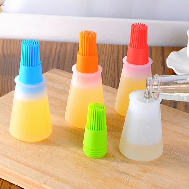 2-in-1 Silicone Oil Bottle with Basting Brush - Heat Resistant Cooking & BBQ Tool