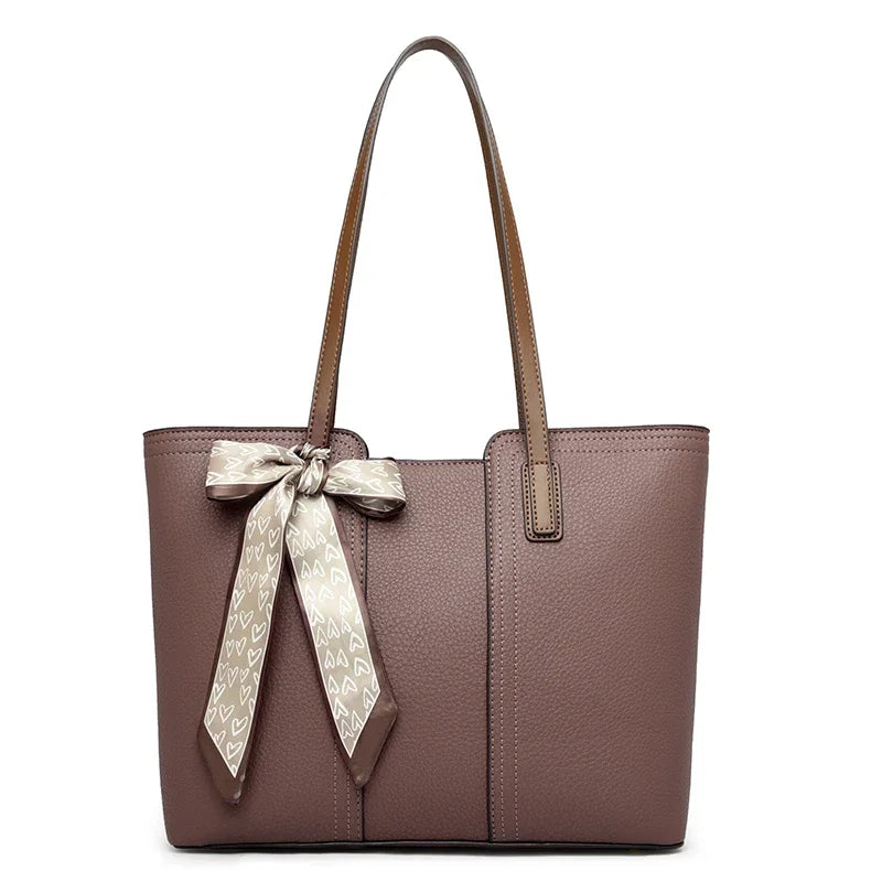 Luxury Designer Sheepskin Leather Tote Bag – Elegant Large Capacity Handbag with Ribbon Detail for Women