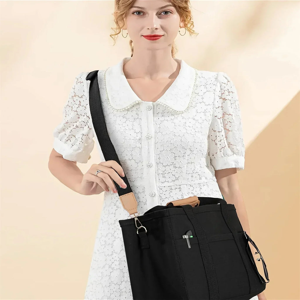 Premium Canvas Multi-Pocket Tote Bag – Large Capacity Shoulder Bag & Versatile Daily Handbag for Women