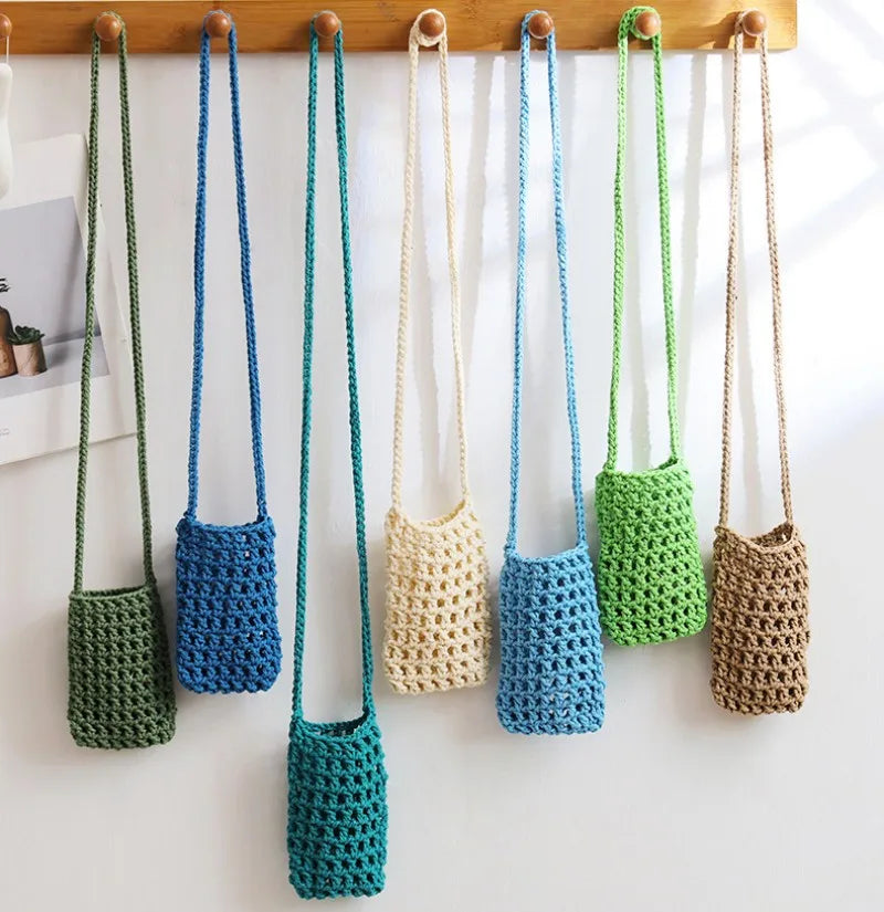 Boho Chic Hollow Crochet Phone Bag – Handmade Aesthetic Mini Cross body Purse