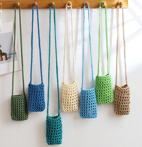 Boho Chic Hollow Crochet Phone Bag – Handmade Aesthetic Mini Cross body Purse