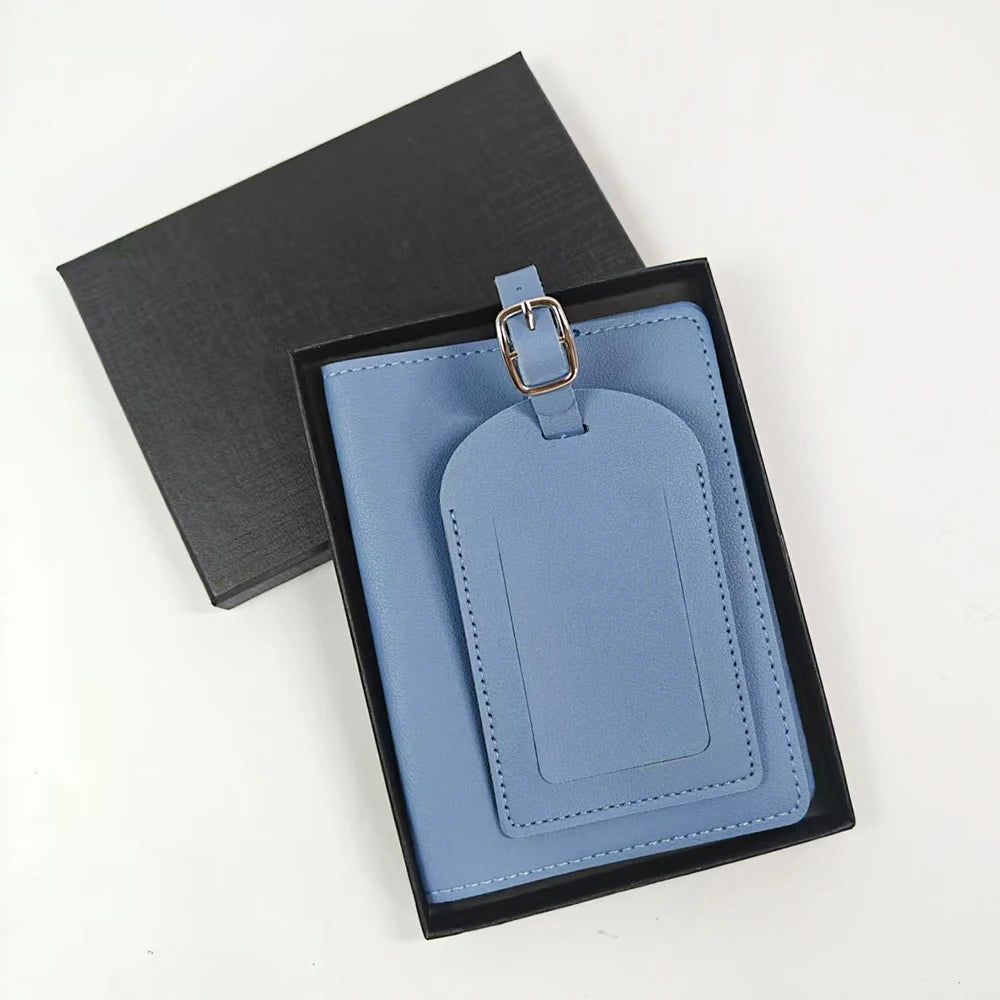 Personalised Travel Passport Holder & Luggage Tag Gift Set – Custom Initials Luxury Travel Kit