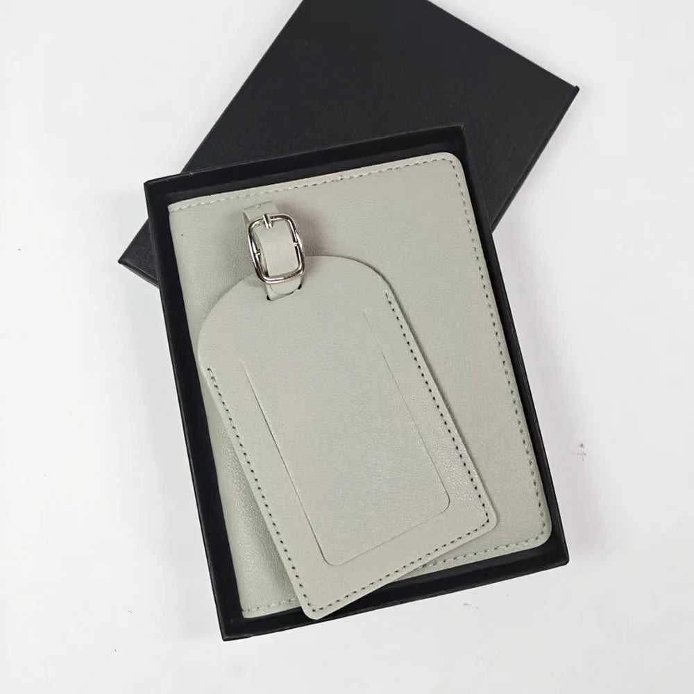 Personalised Travel Passport Holder & Luggage Tag Gift Set – Custom Initials Luxury Travel Kit