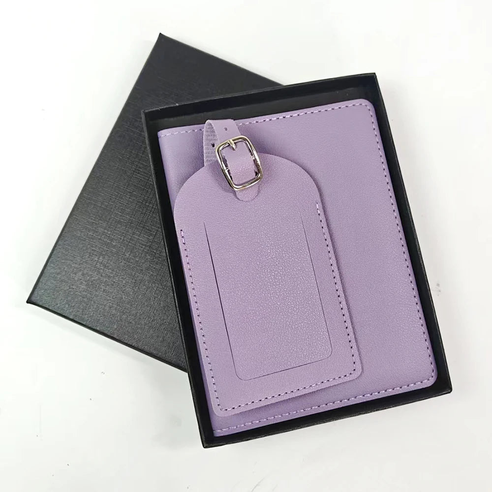 Personalised Travel Passport Holder & Luggage Tag Gift Set – Custom Initials Luxury Travel Kit