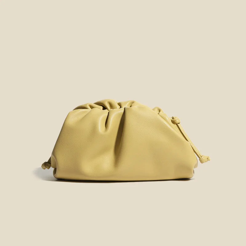 Luxury Designer Cowhide Leather Cloud Bag – Elegant Ruched Shoulder Handbag & Clutch