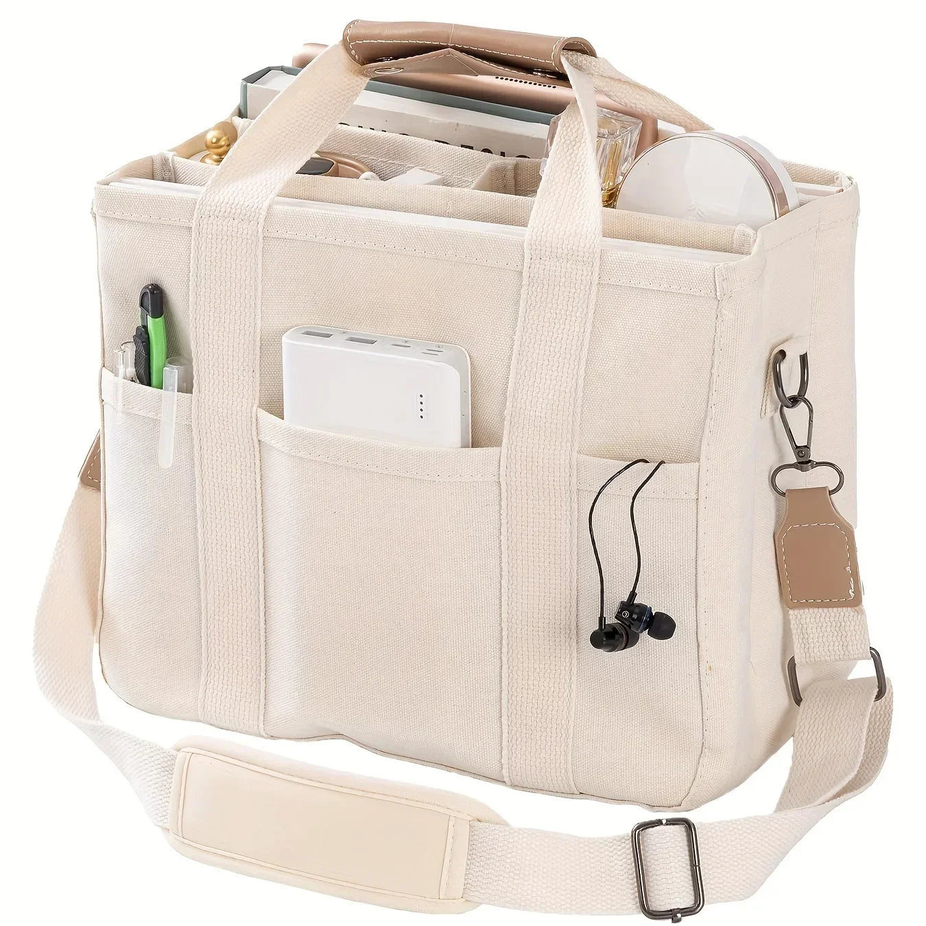 Premium Canvas Multi-Pocket Tote Bag – Large Capacity Shoulder Bag & Versatile Daily Handbag for Women