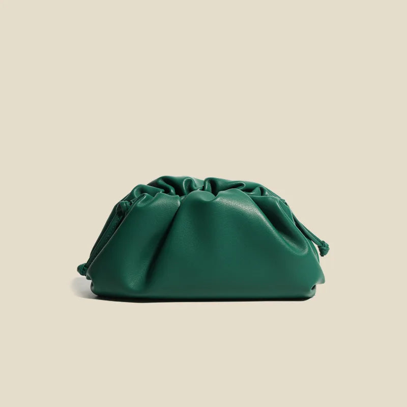 Luxury Designer Cowhide Leather Cloud Bag – Elegant Ruched Shoulder Handbag & Clutch