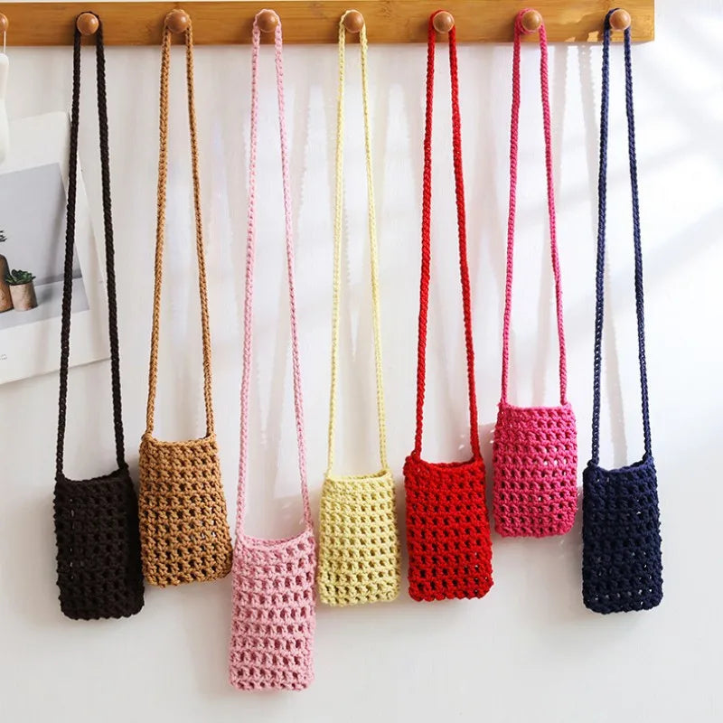 Boho Chic Hollow Crochet Phone Bag – Handmade Aesthetic Mini Cross body Purse
