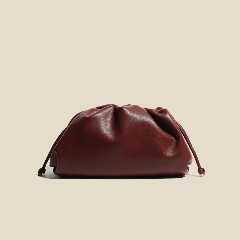 Luxury Designer Cowhide Leather Cloud Bag – Elegant Ruched Shoulder Handbag & Clutch