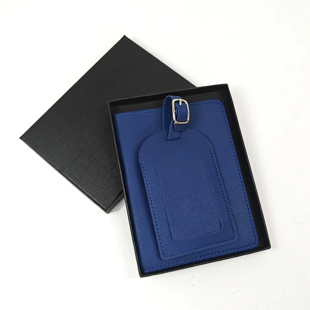 Personalised Travel Passport Holder & Luggage Tag Gift Set – Custom Initials Luxury Travel Kit