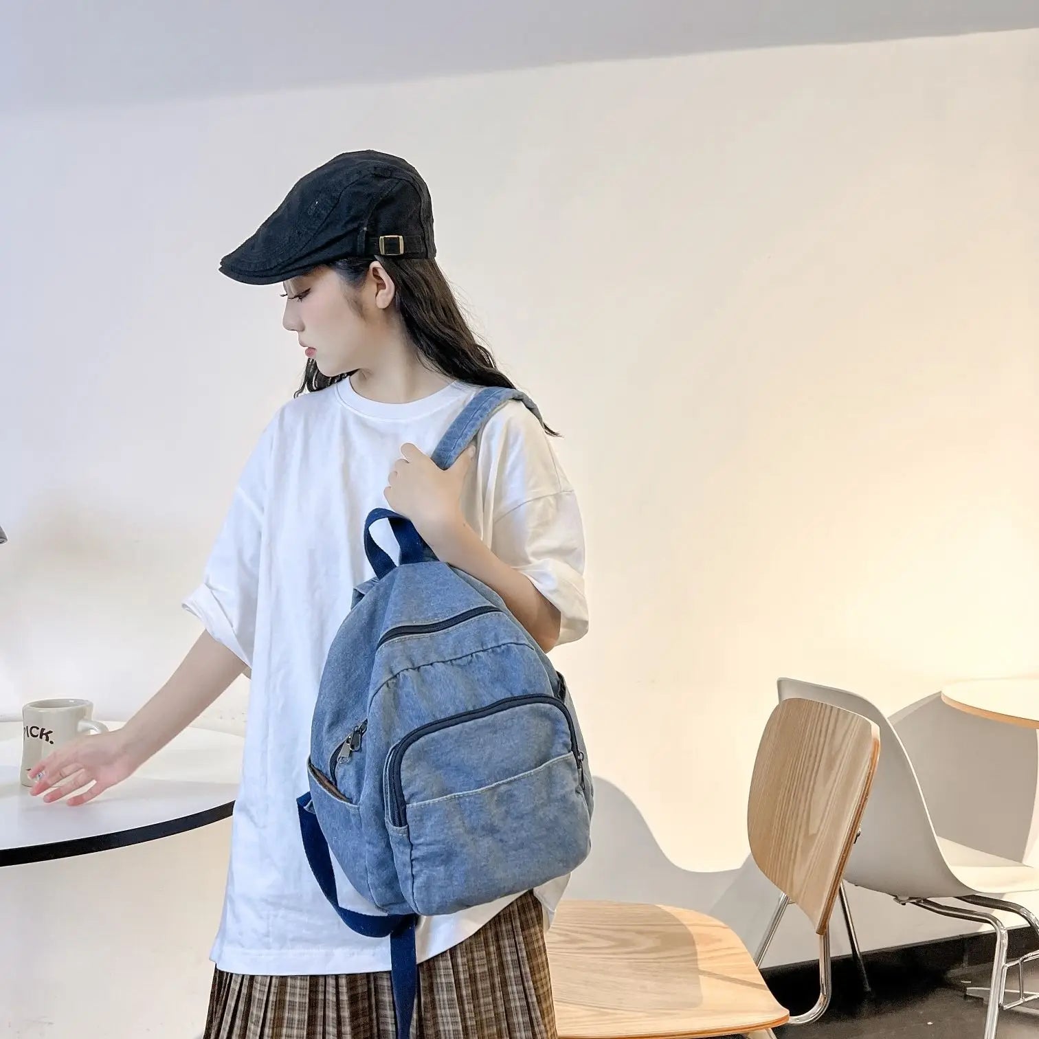 Miyagawa Retro Denim Mini Backpack – Casual Small Bookbag for Women & Travel